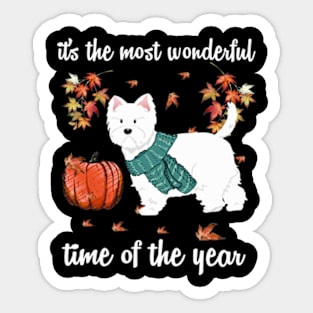 Westie Dog Autumn Fall Most Wonderful Time Maple Gift Sticker